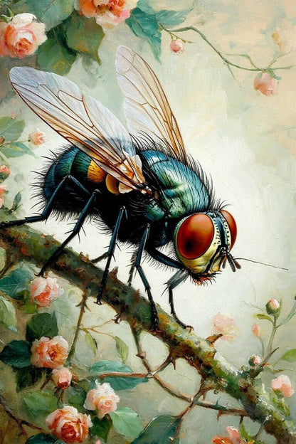 Giant Fly on Flowers Diamond Painting Kit