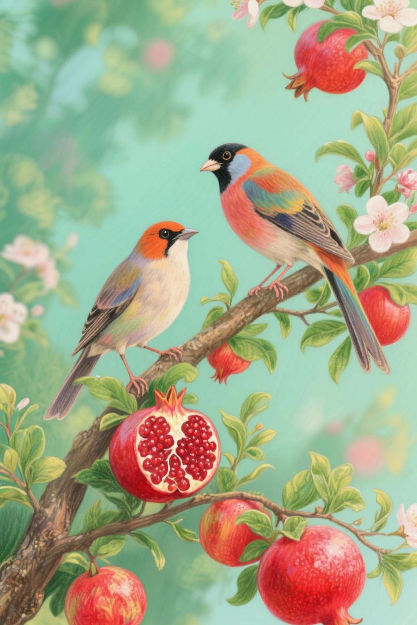 Two Birds on a Pomegranate Branch Paint by Numbers Kit