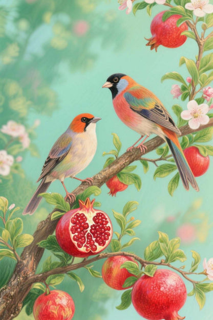 Two Birds on a Pomegranate Branch Paint by Numbers Kit
