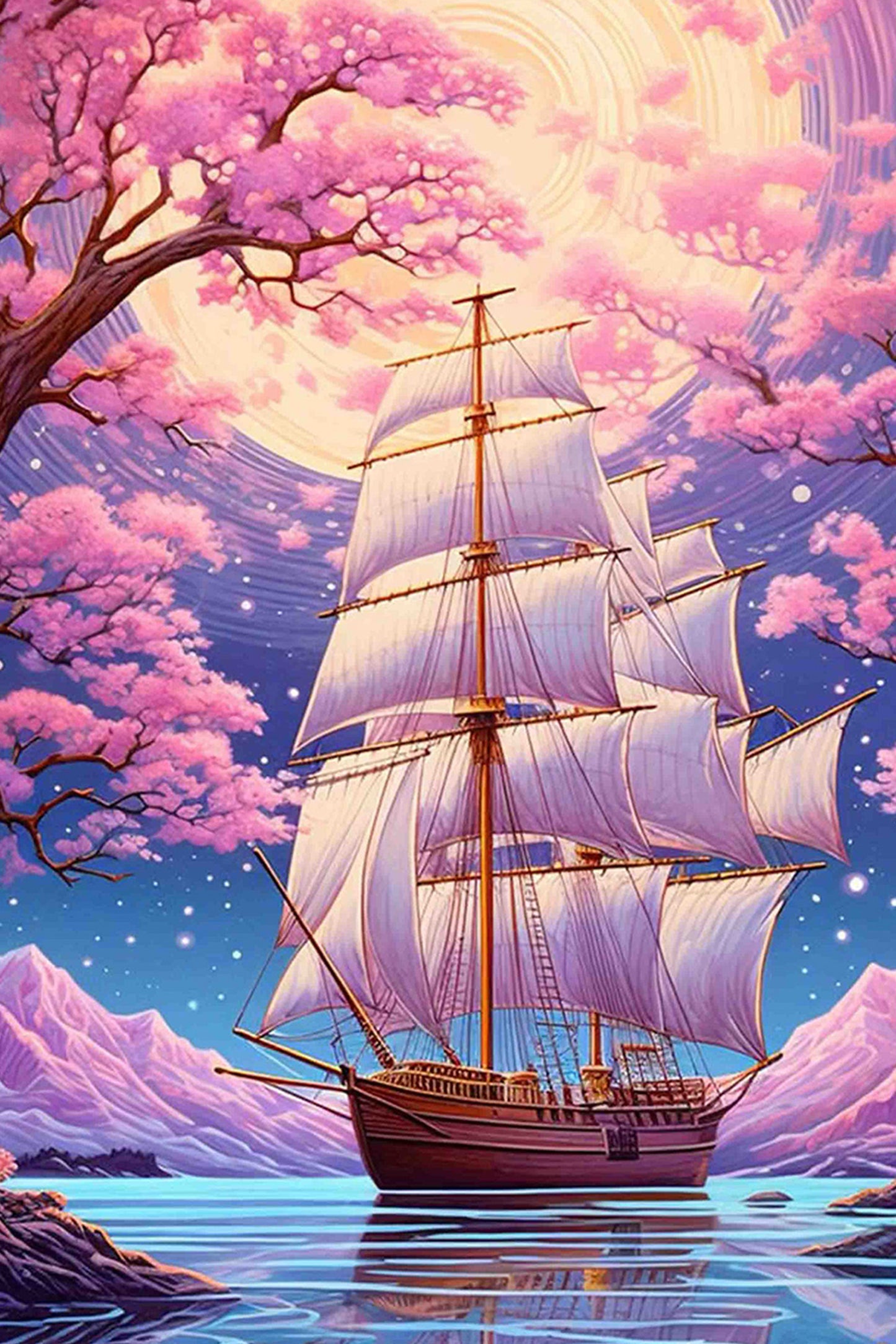 Sailboat Under the Moon Paint by Numbers Kit