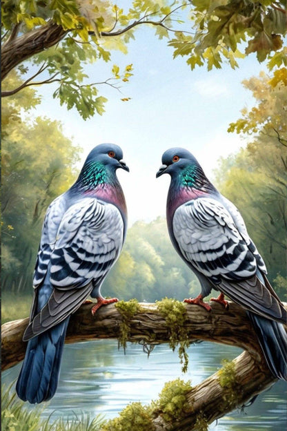 Pigeon Couple by River Diamond Painting Kit