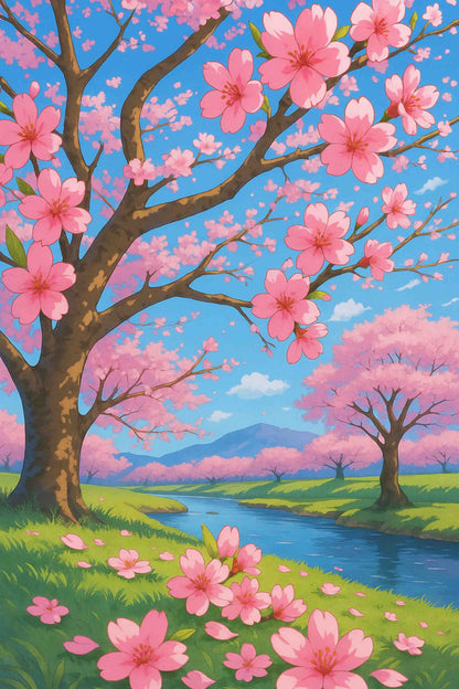 Cherry Blossom River Paint by Numbers Kit