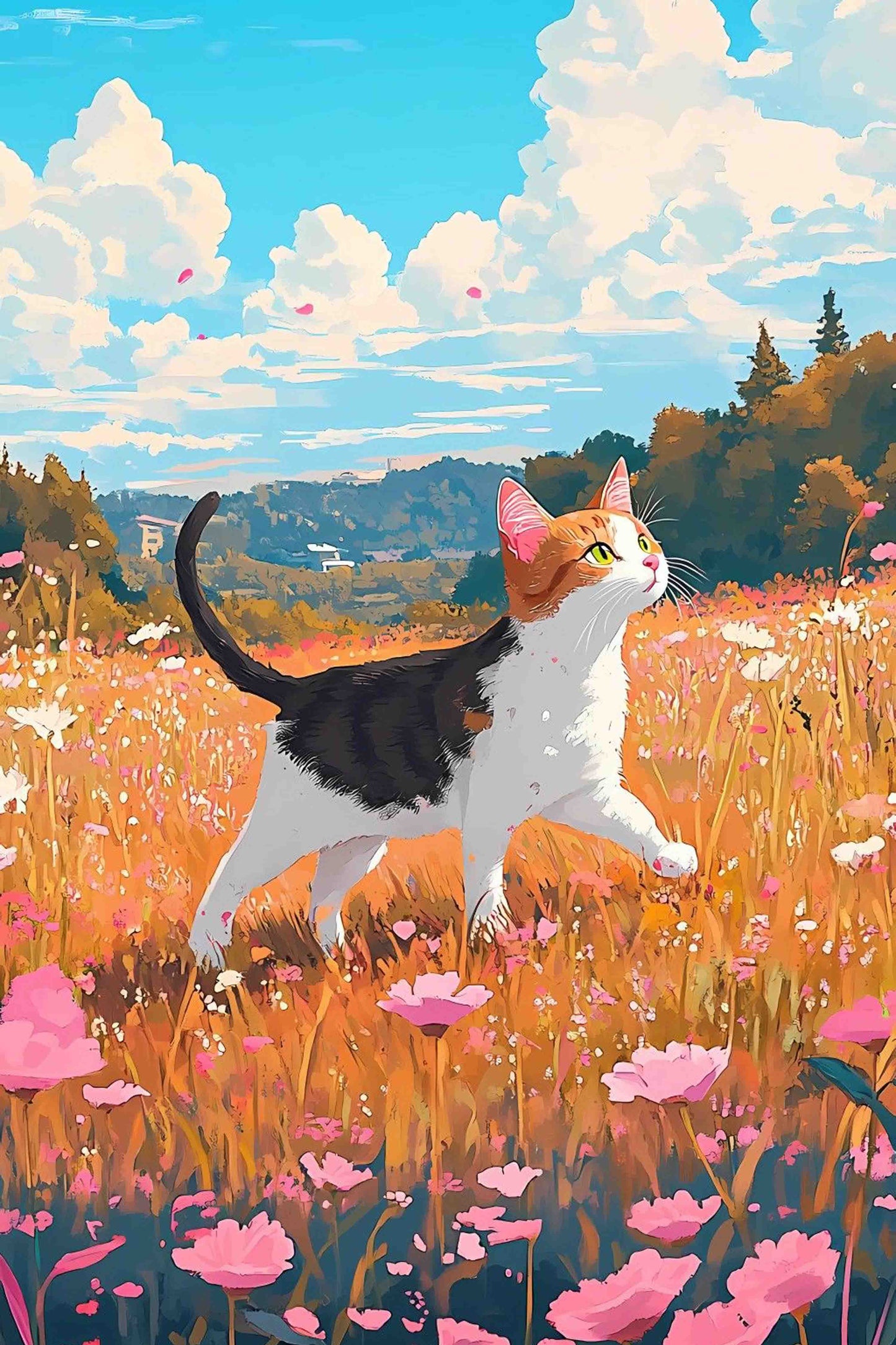 Cat in a Flower Field Paint by Numbers Kit