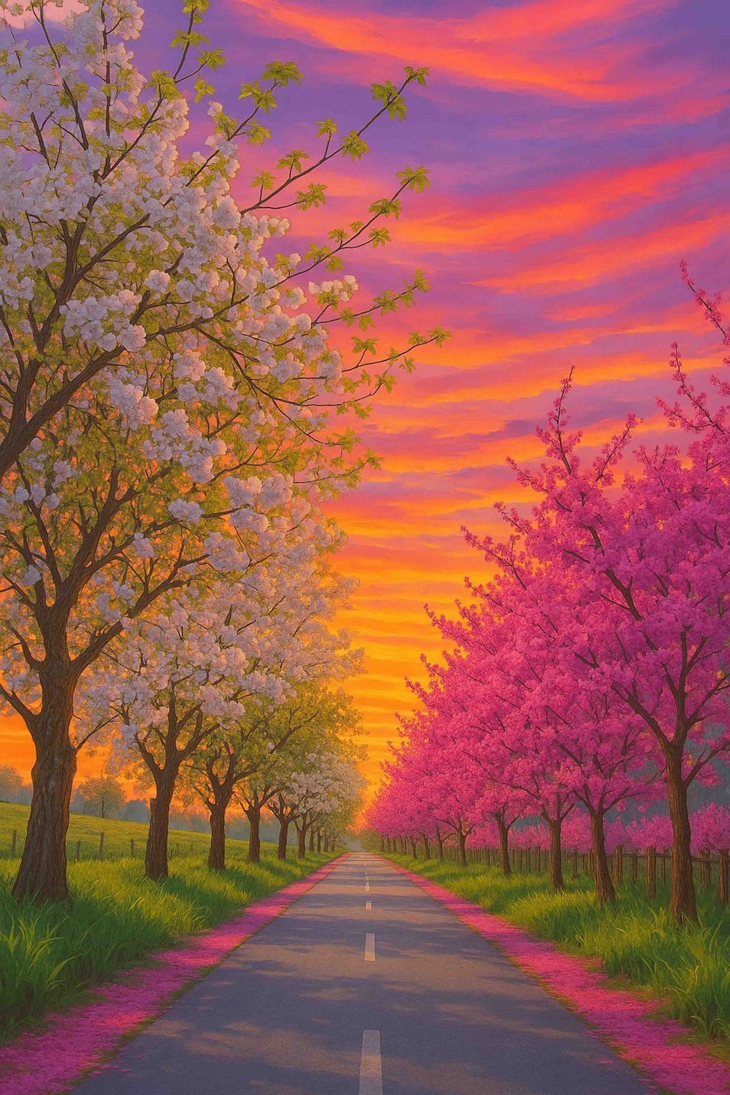 Cherry Blossom Sunset Road Paint by Numbers Kit