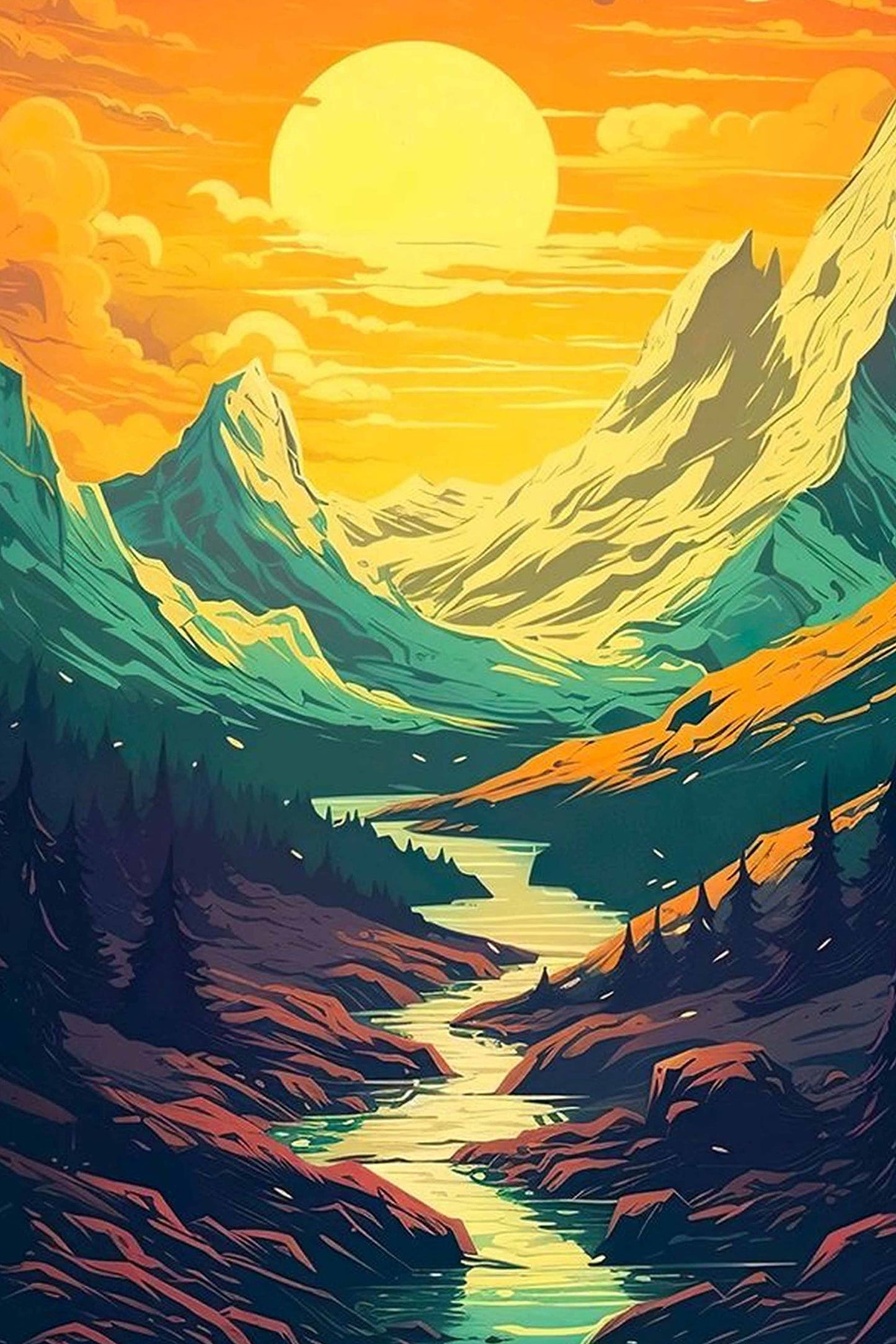 Golden Mountain Sunset Paint by Numbers Kit