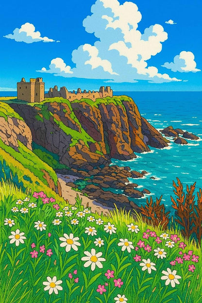 Cliffside Castle with Wildflowers Paint by Numbers Kit