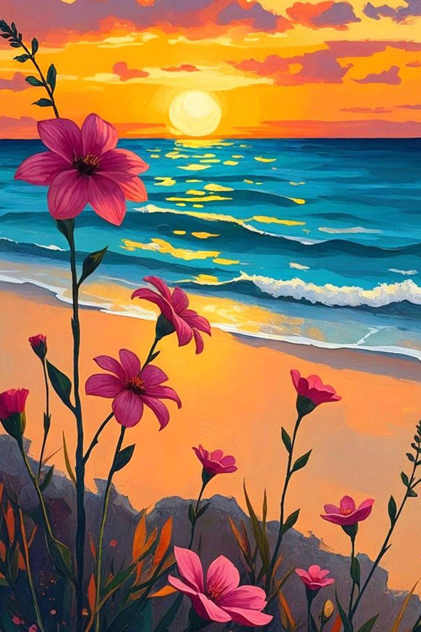 Sunset Beach Flowers Paint by Numbers Kit