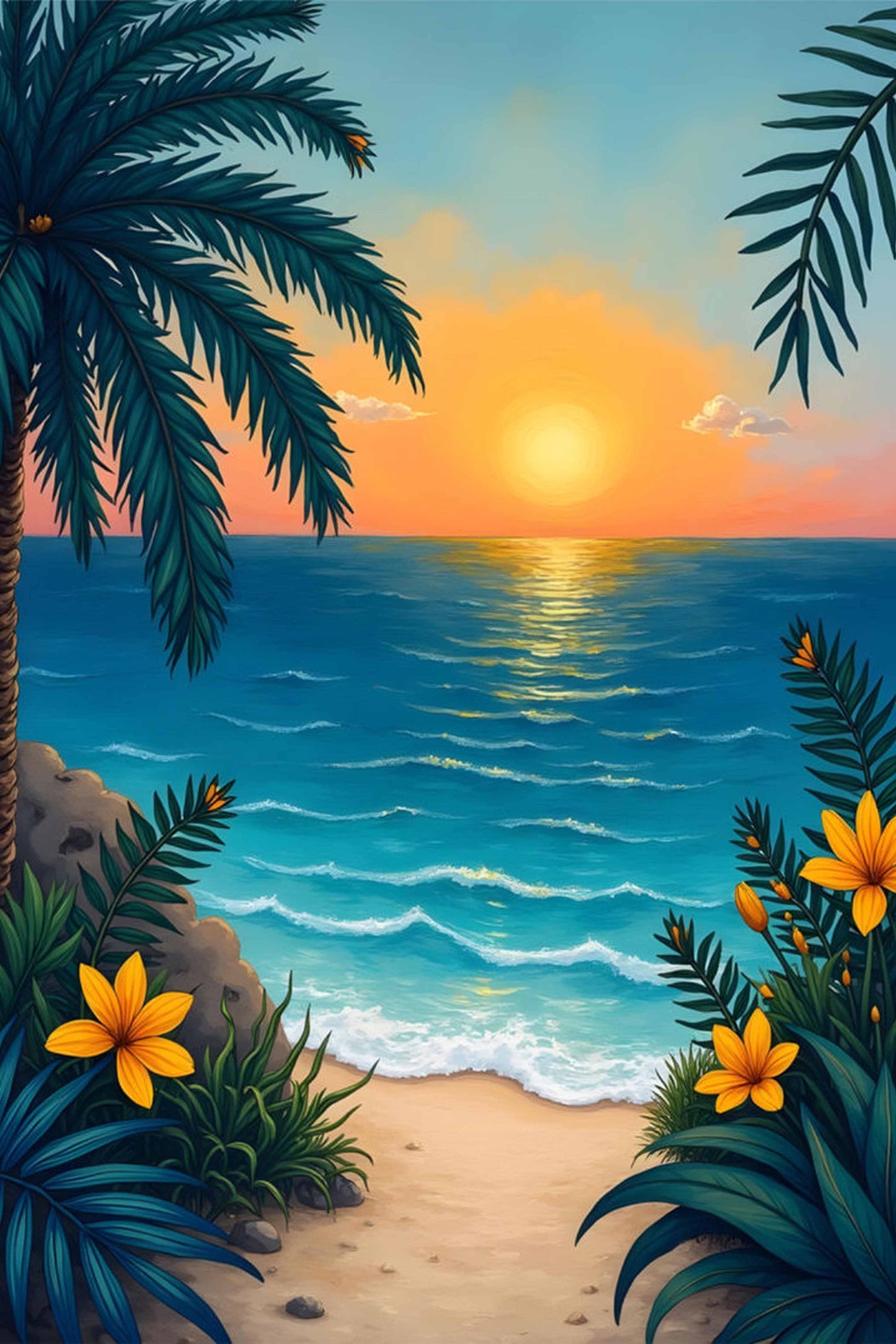 Tropical Beach Sunset Paint by Numbers Kit