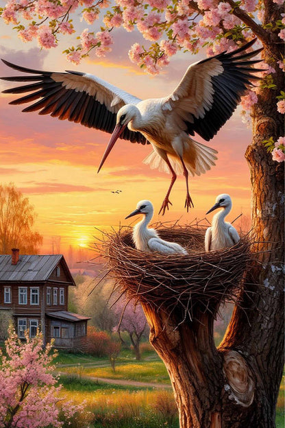 Stork and Baby Birds Diamond Painting Kit