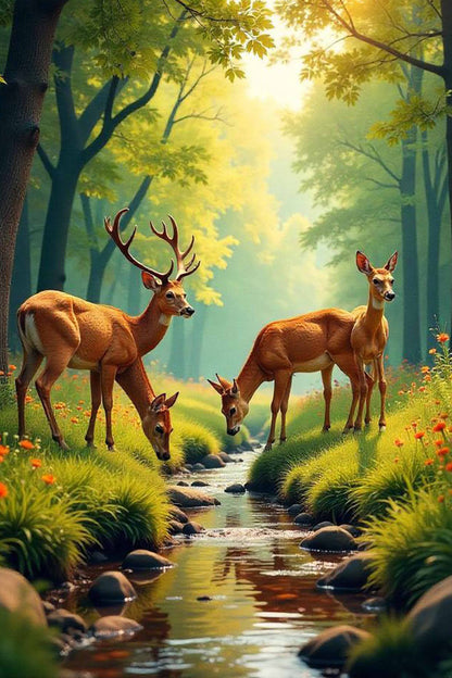 Three Deer in Forest Diamond Painting Kit