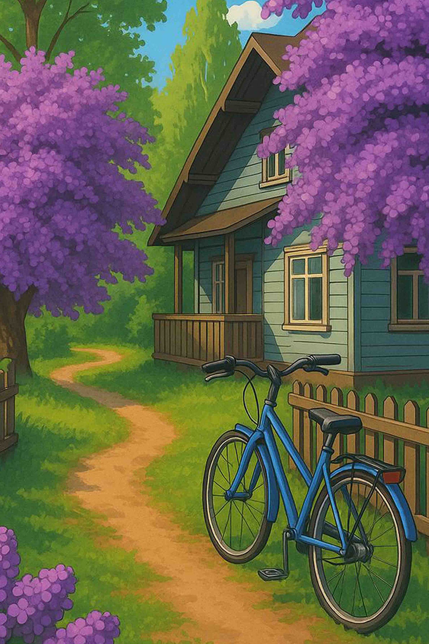 Blue Bicycle by the Cottage Paint by Numbers Kit