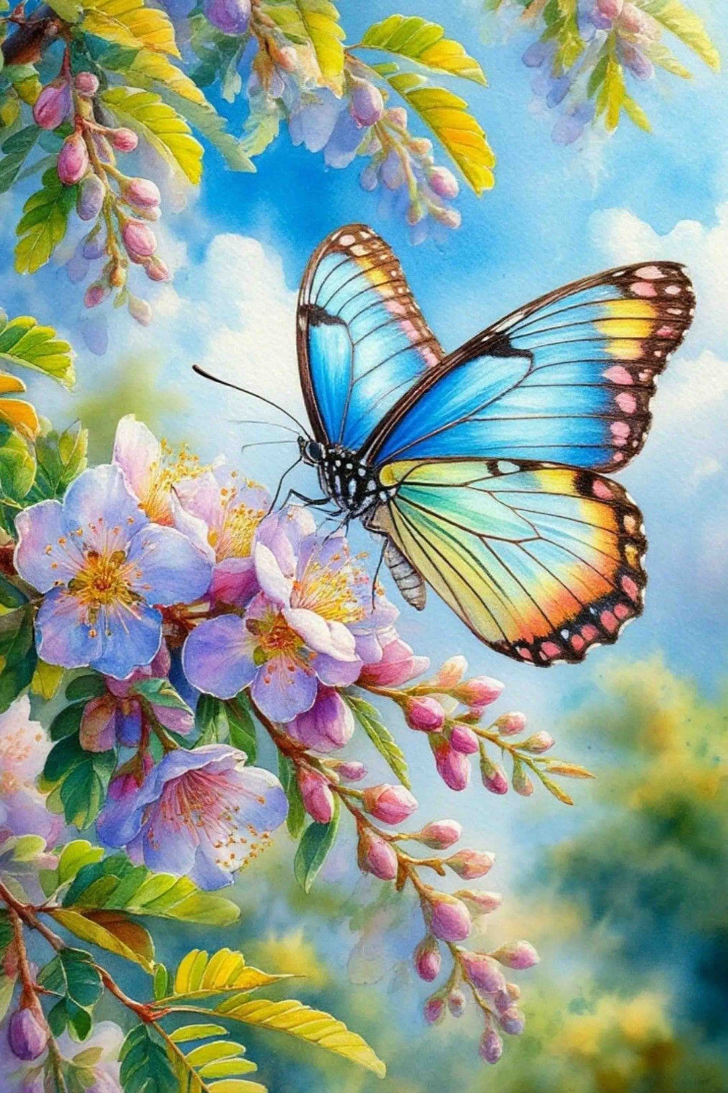 Butterfly on a Flowering Branch Paint by Numbers Kit