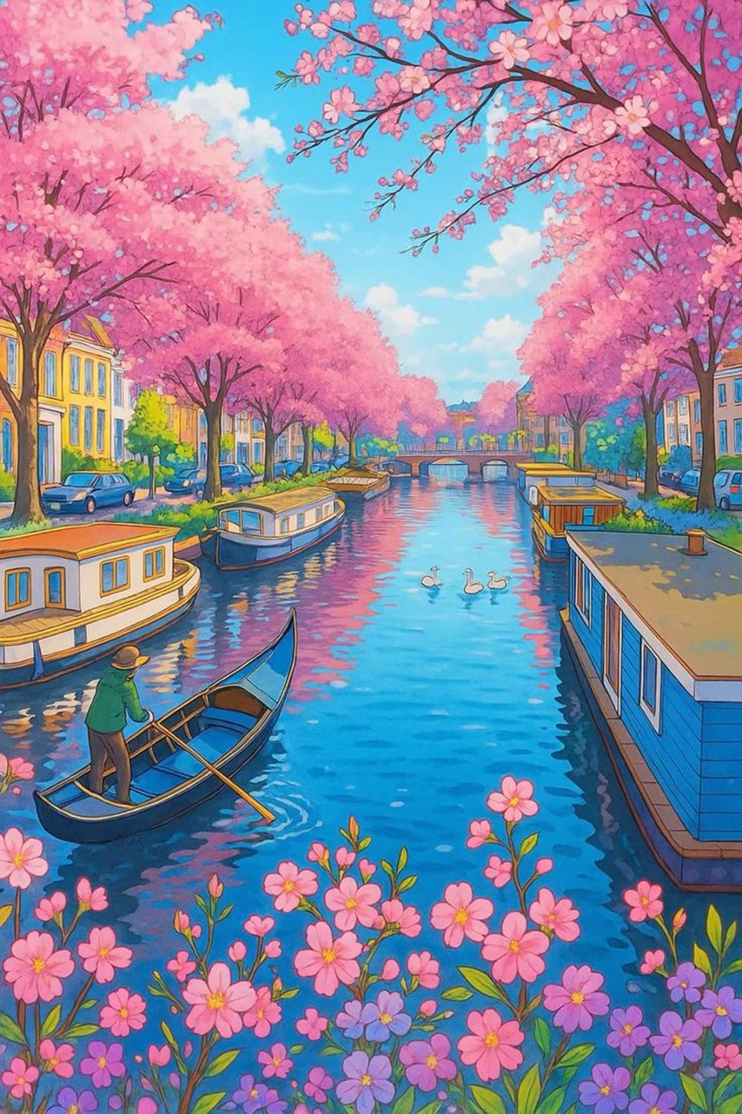 Cherry Blossom Canal Paint by Numbers Kit