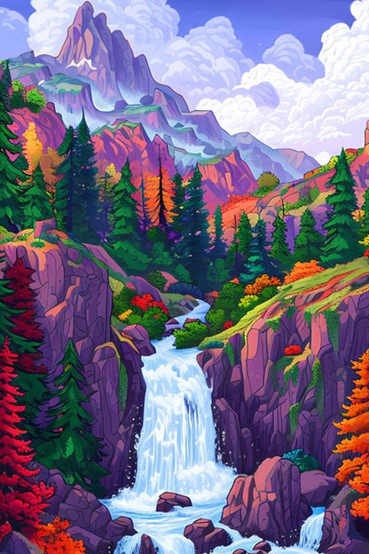Vibrant Mountain Waterfall Paint by Numbers Kit