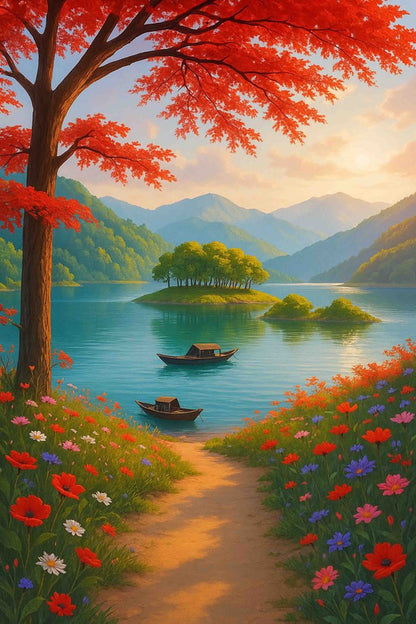 Autumn Lake Path Paint by Numbers Kit