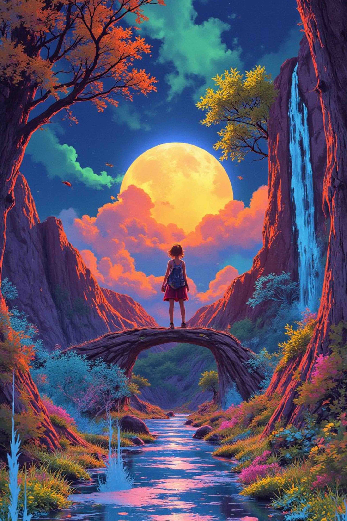 A Girl on a Bridge under the Moon Paint By Numbers Kit