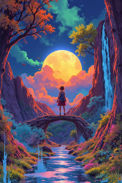 A Girl on a Bridge under the Moon Paint By Numbers Kit