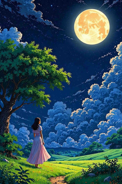 A Girl on a Moonlit Path Paint By Numbers Kit