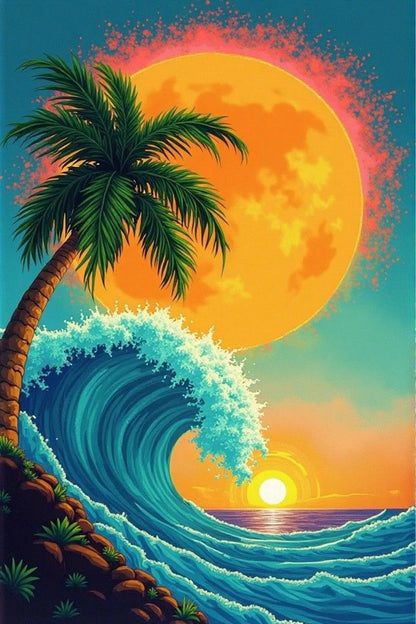 Tropical Wave Sunset Paint by Numbers Kit