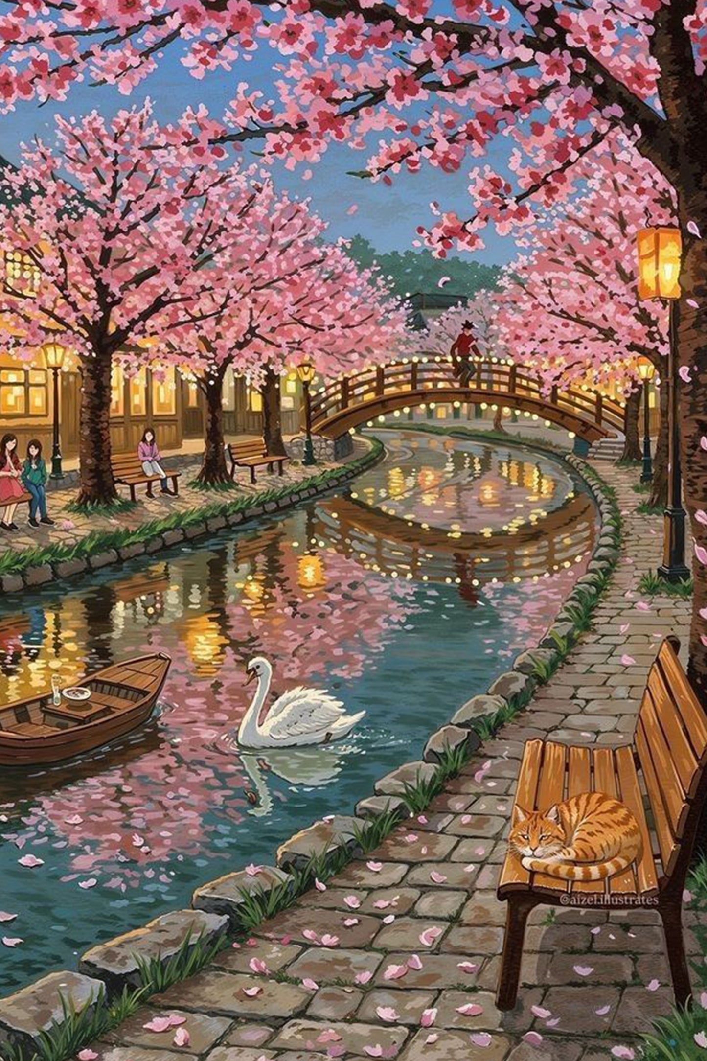Cherry Blossom Canal Paint by Numbers Kit
