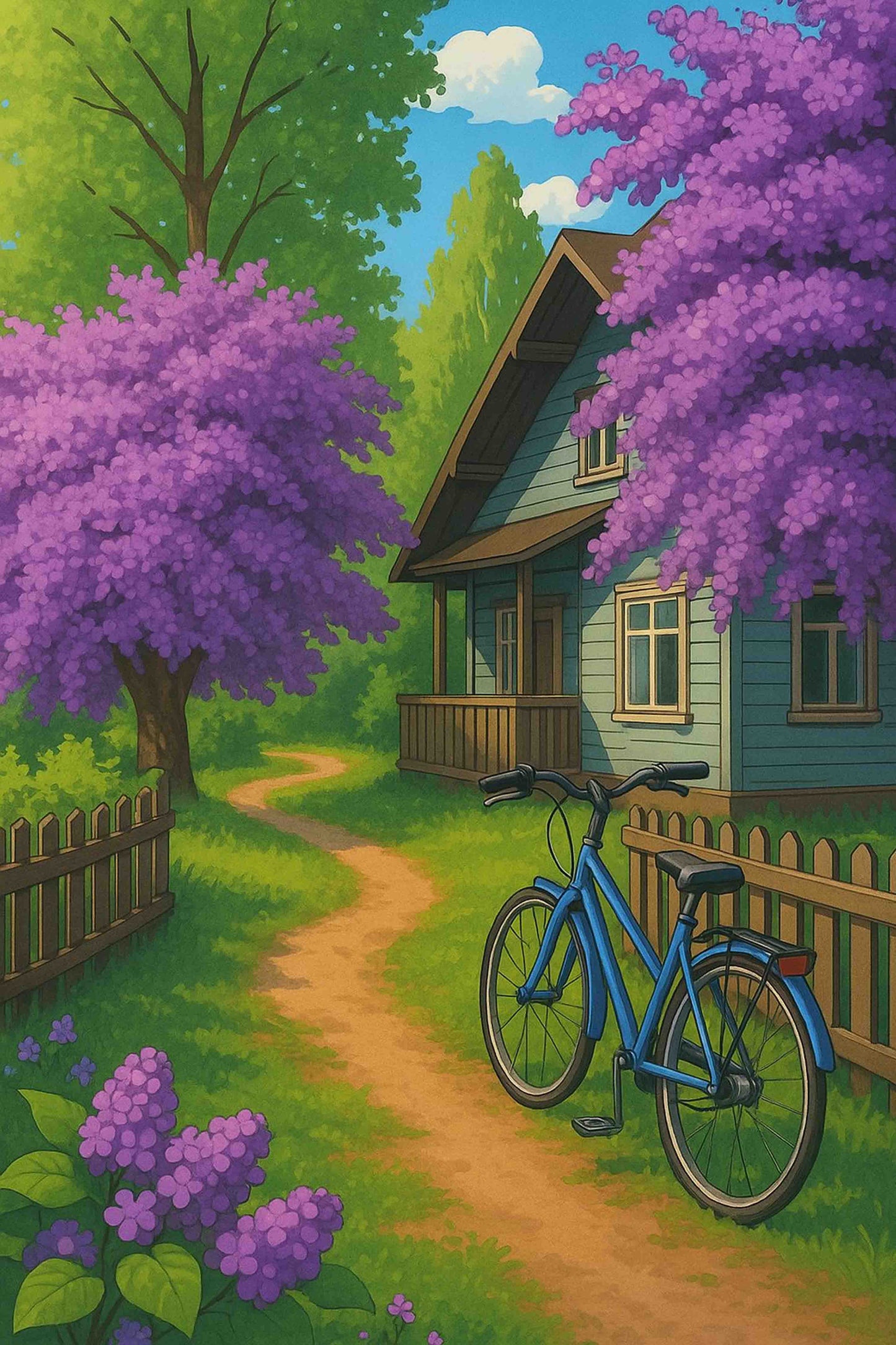 Bicycle at the Purple-Tree House Paint by Numbers Kit