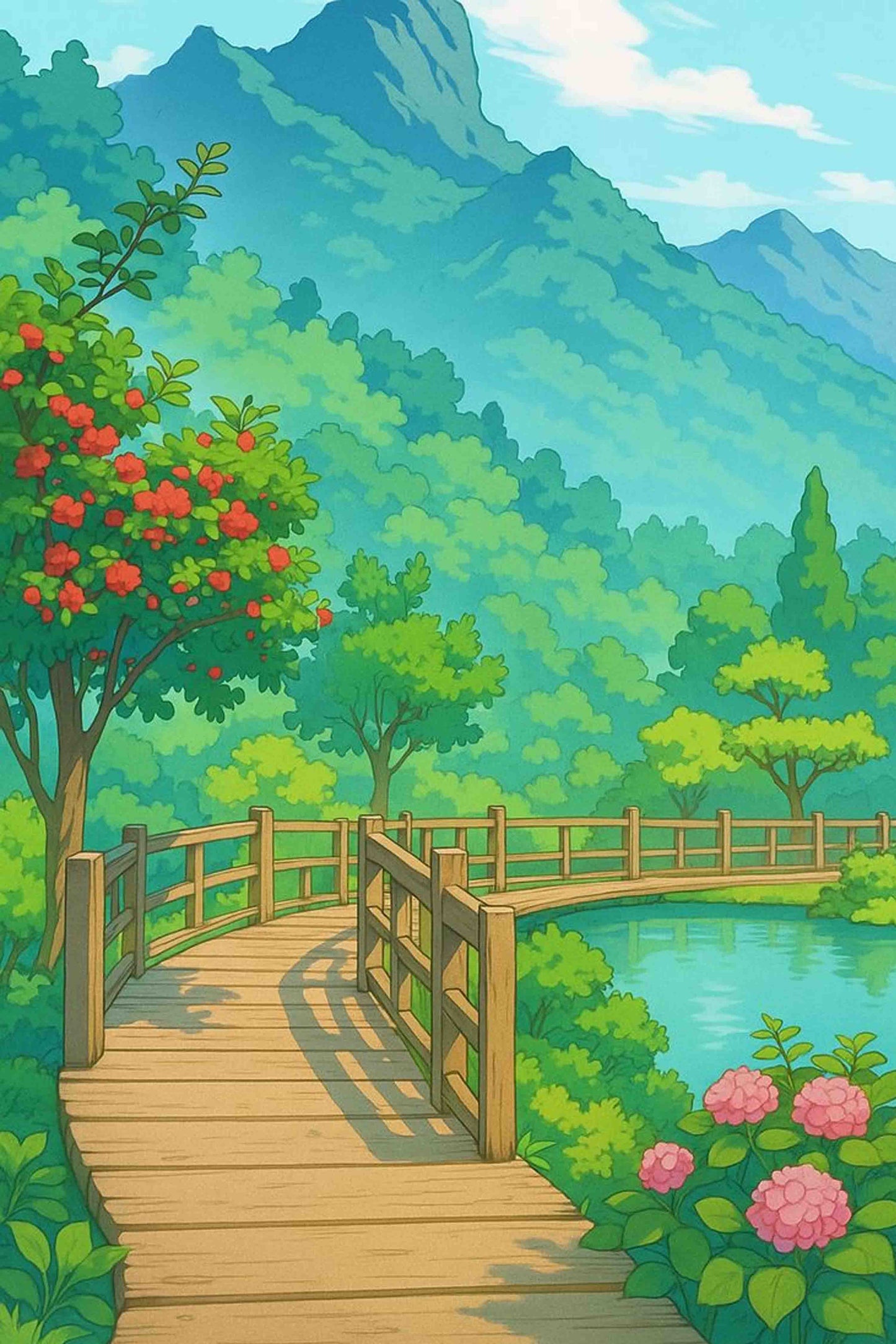 Wooden Bridge Over Pond Paint by Numbers Kit