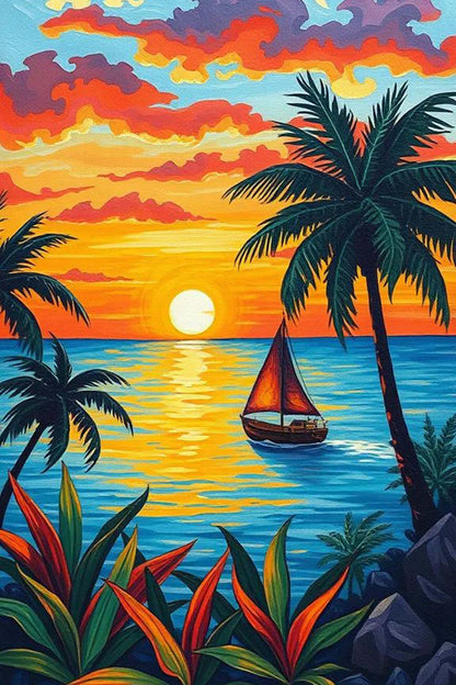 Tropical Sunset Sailboat Paint by Numbers Kit