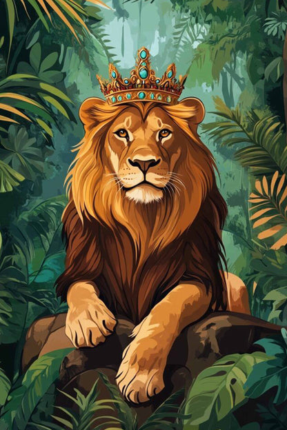 Lion with Crown in Forest  Diamond Painting Kit
