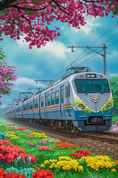 Train in a Flower Field Paint by Numbers Kit