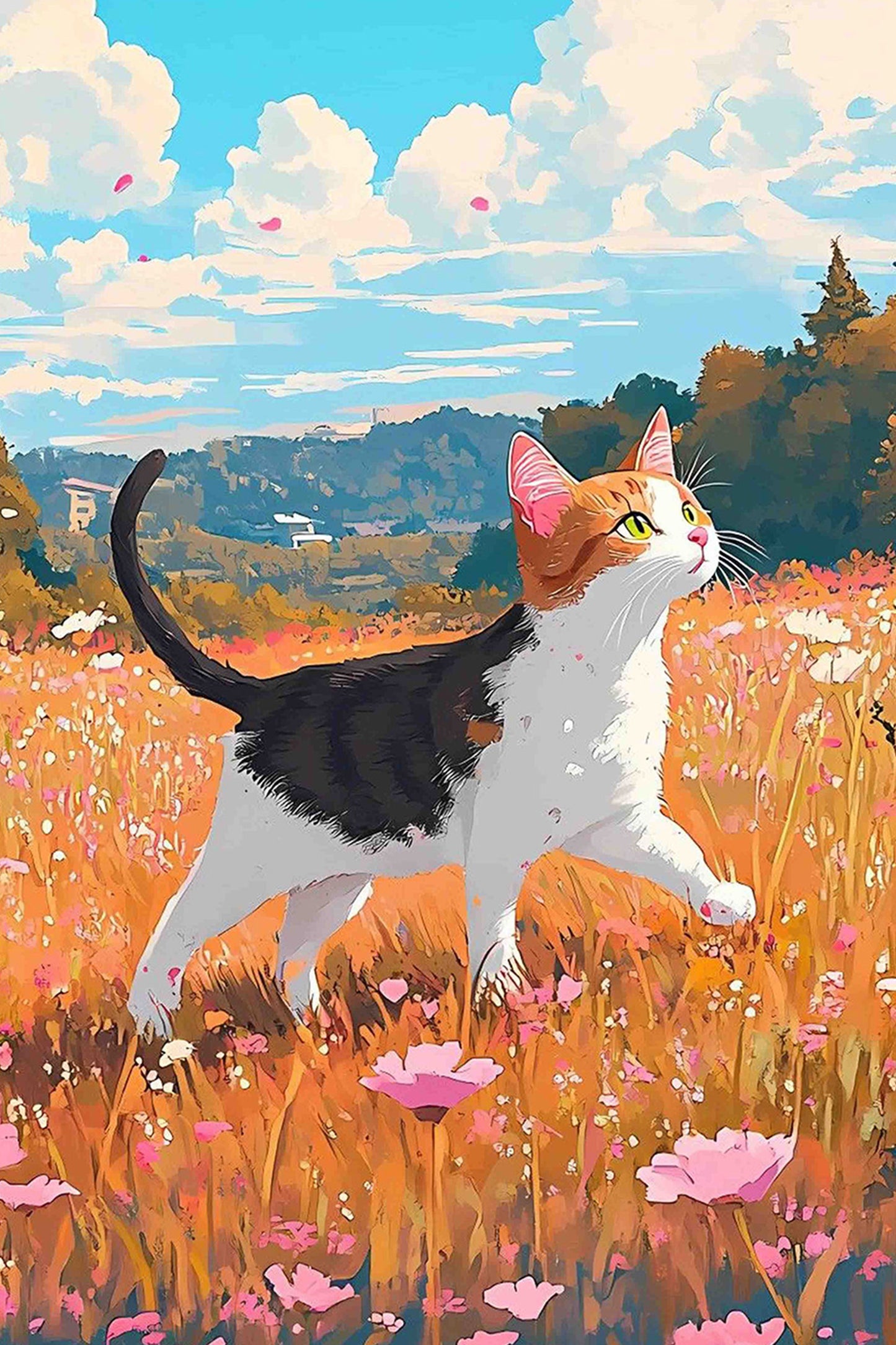 Cat in a Flower Field Paint by Numbers Kit
