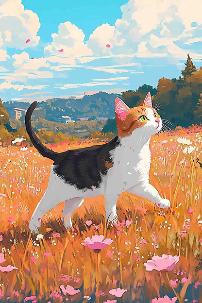 Cat in a Flower Field Paint by Numbers Kit