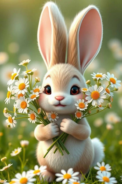 Rabbit with Flowers Diamond Painting Kit
