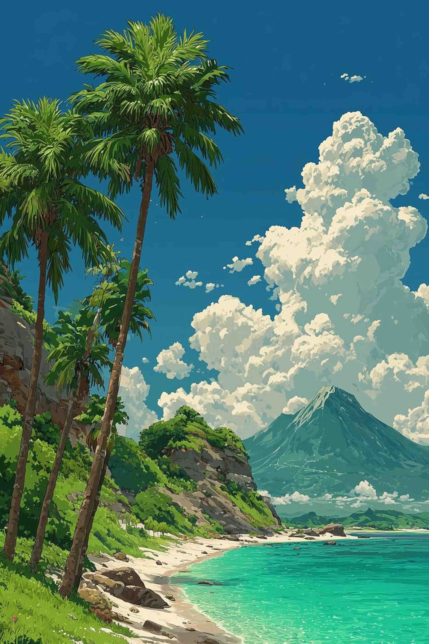 Tropical Beach with Mountain Paint by Numbers Kit