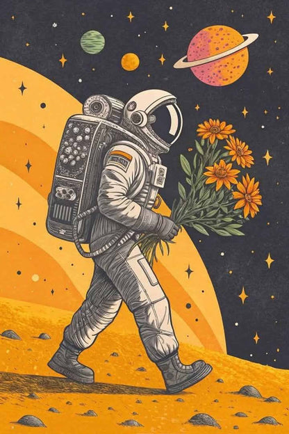 Astronaut Holding Flowers Paint by Numbers Kit