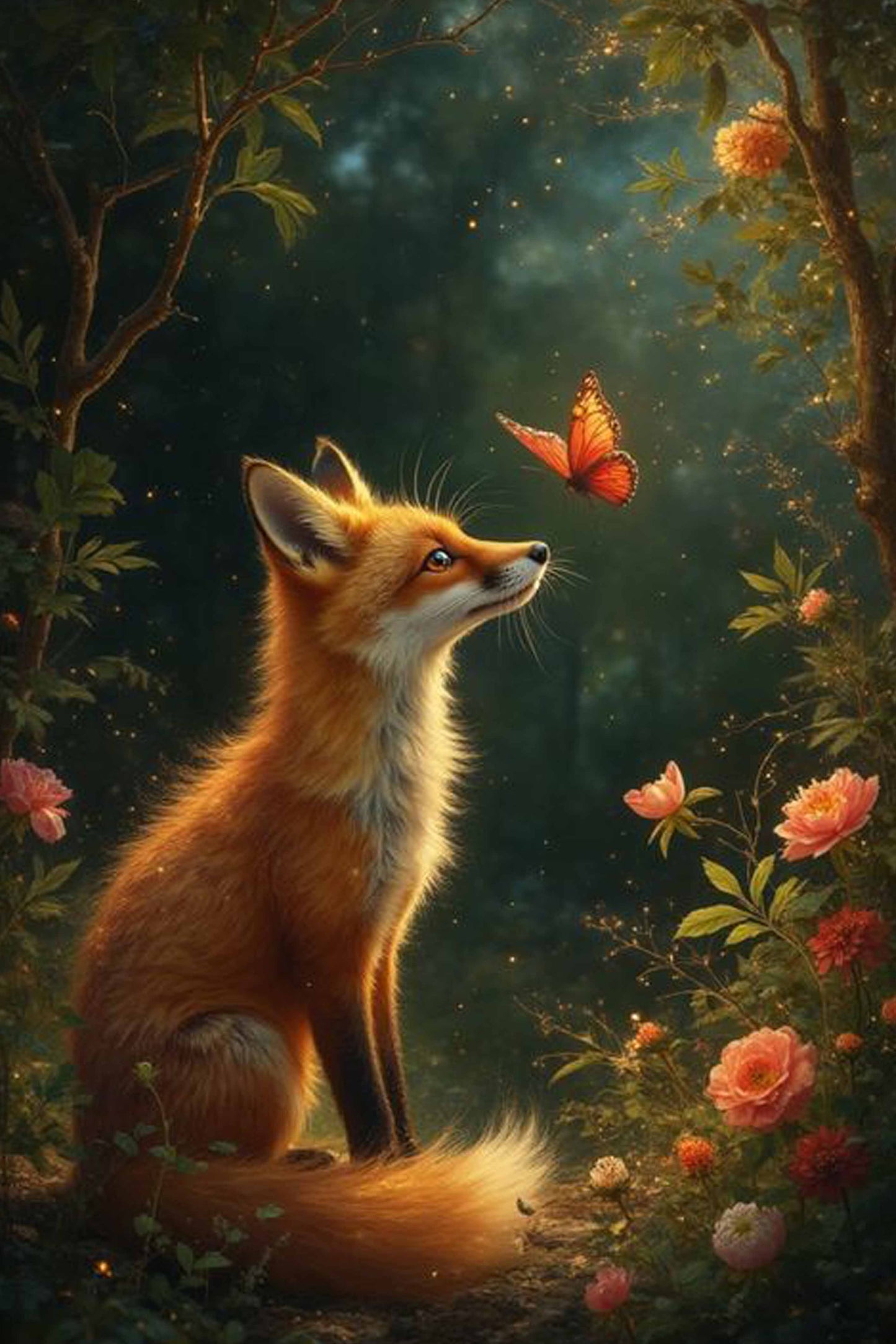 Fox and Butterfly in Forest Diamond Painting Kit