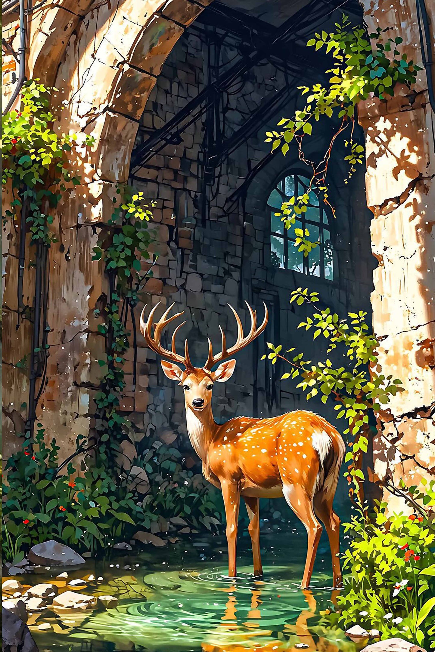 Deer in Forest Ruins Diamond Painting Kit