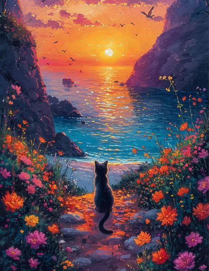 Cat’s Path to the Sea Diamond Painting Kit