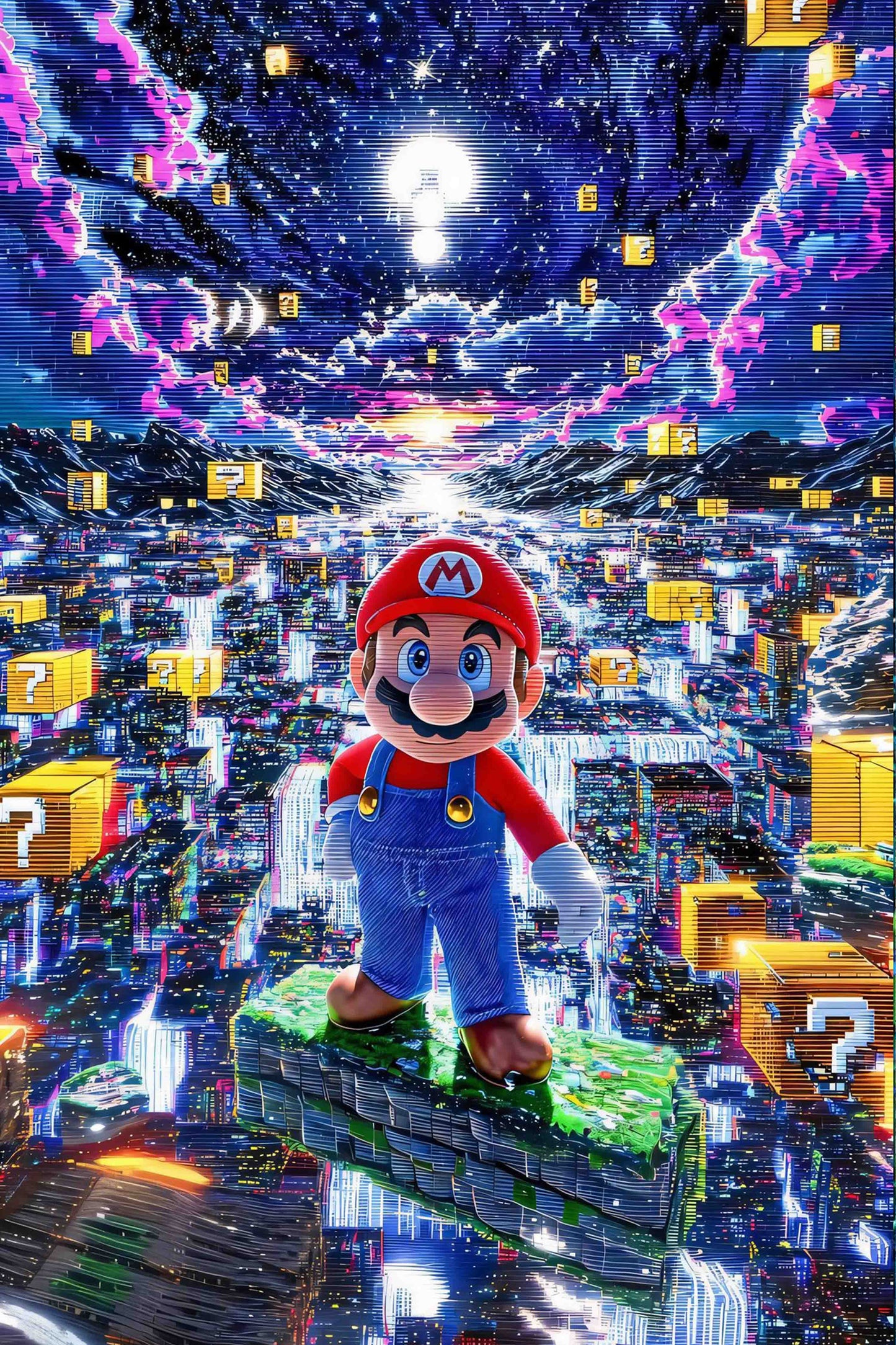 Super Mario Neon Cityscape Diamond Painting Kit